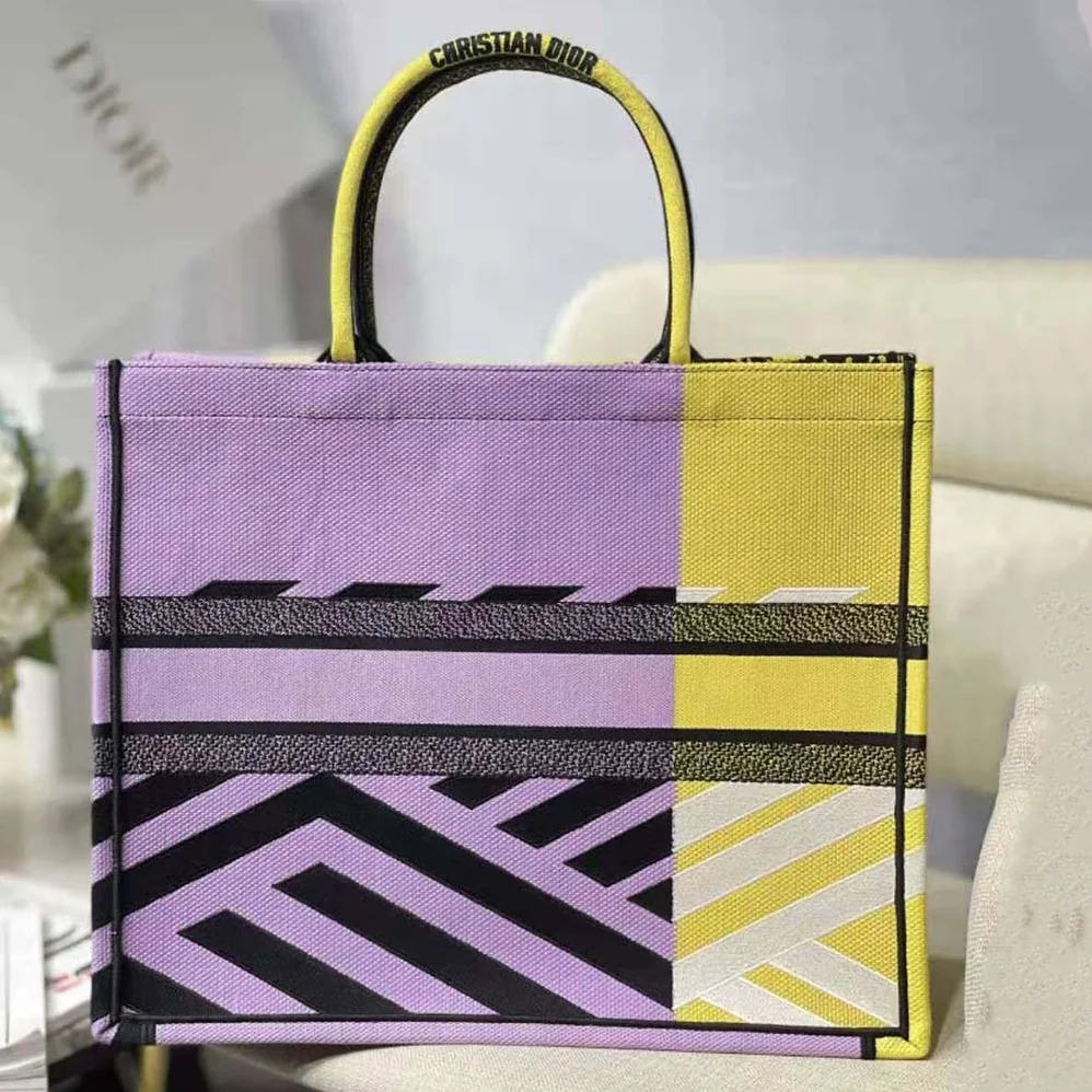 Dior Large Dior Book Tote Bright Yellow and Pink D for Women in Jungle Pop Embroidery Dior Large Dior Book Tote Bright Yellow and Pink D for Women in Jungle Pop Embroidery