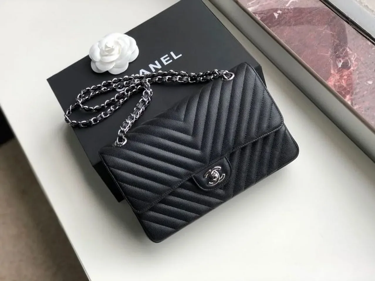 Chanel Chevron Classic Medium Crossbody Bag in Black Silver Hardware Chanel Chevron Classic Medium Crossbody Bag in Black Silver Hardware