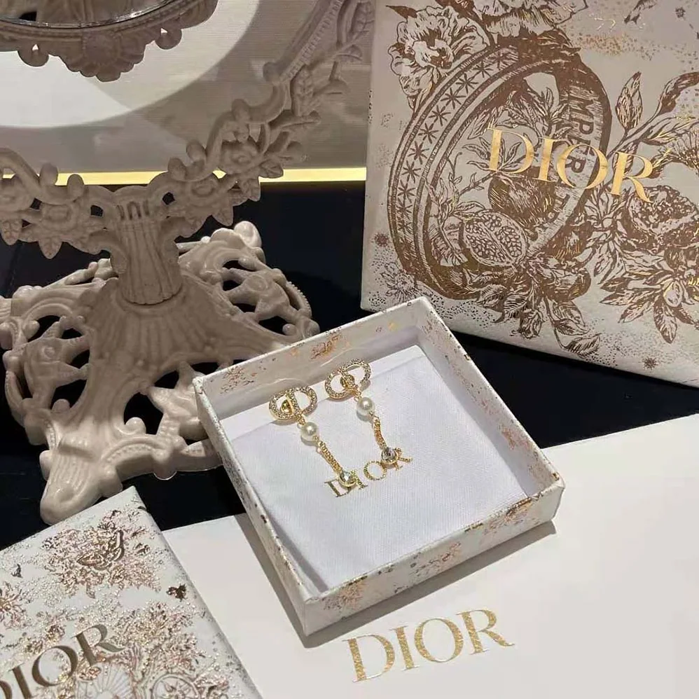 Dior Petit CD Earrings Gold-Finish Metal with White Resin Pearls for Women
