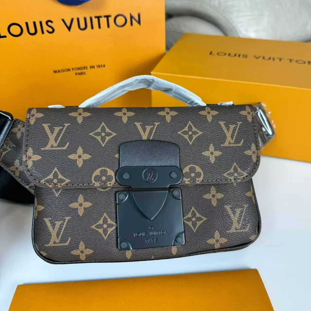 Louis Vuitton S-Lock Sling Monogram Macassar Black Louis Vuitton S-Lock Sling Monogram Macassar Black