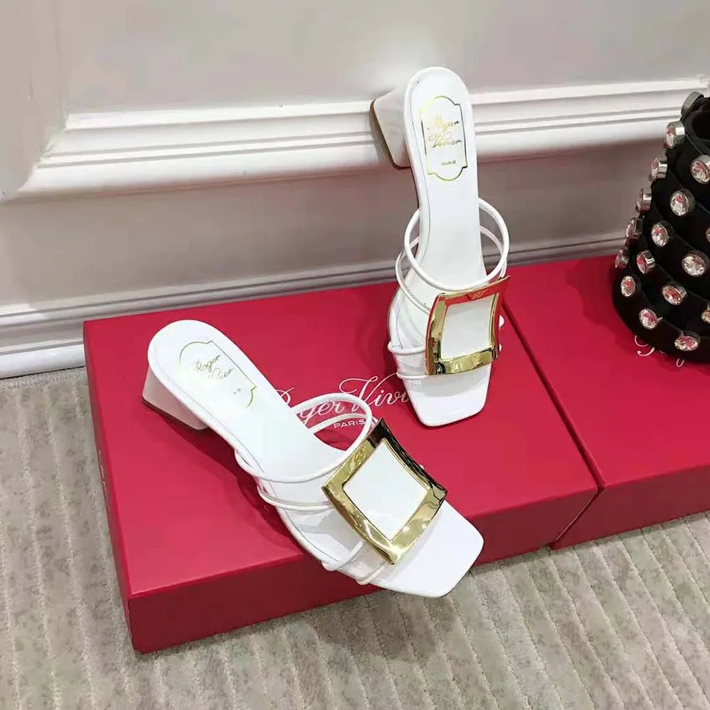 Roger Vivier Bikiviv Metal Buckle Mules in PVC for Women in White