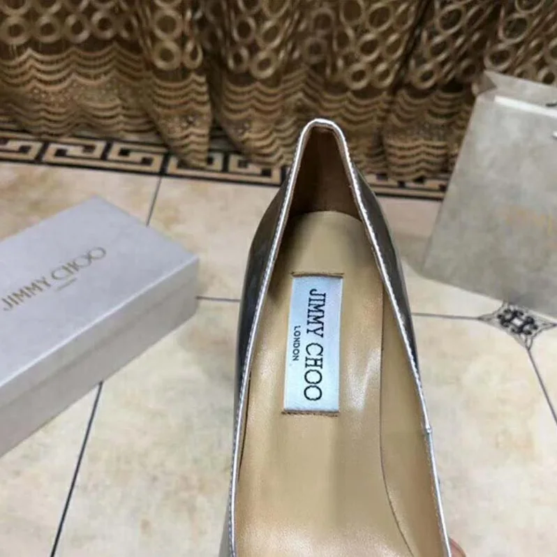 Jimmy Choo Shoes Romy 85 Silver Liquid Mirror Leather Pointy Toe Pumps for Women
