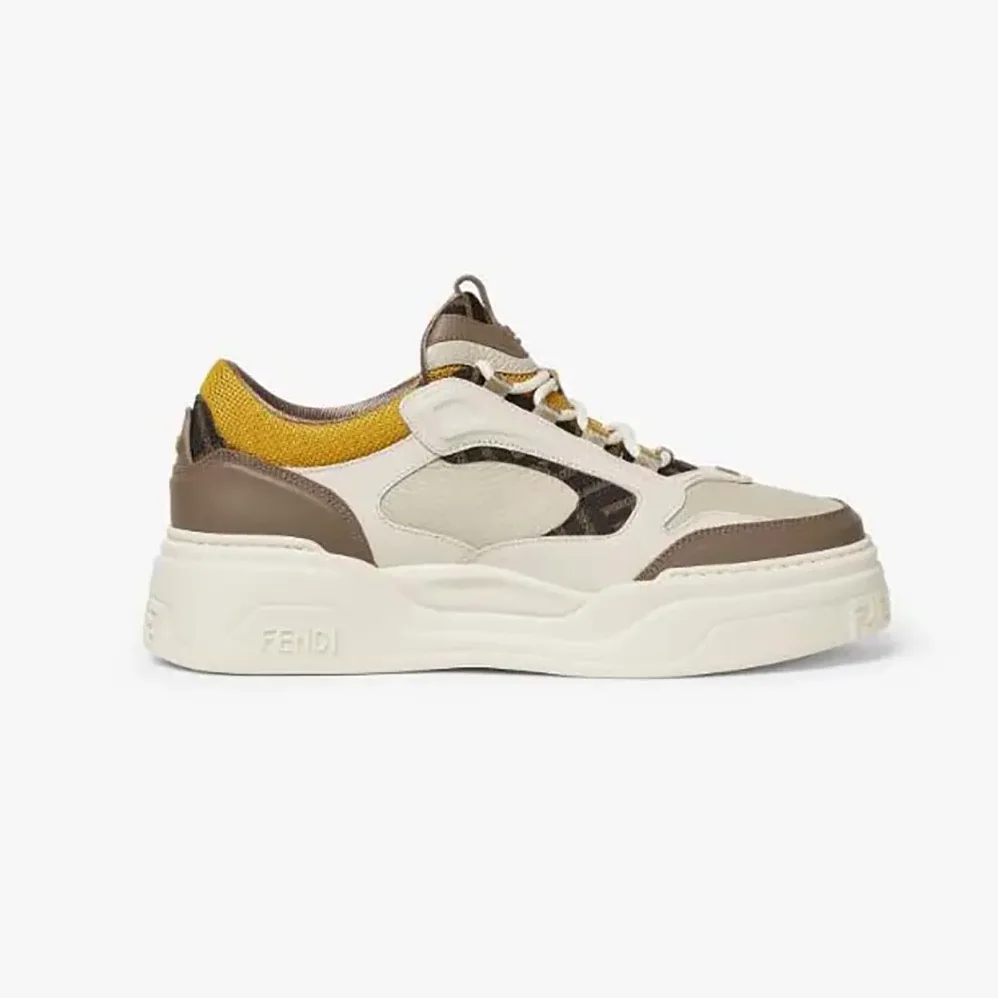 Fendi Fendi Force Sneakers White Brown and Yellow Leather Low for Unisex in tops
