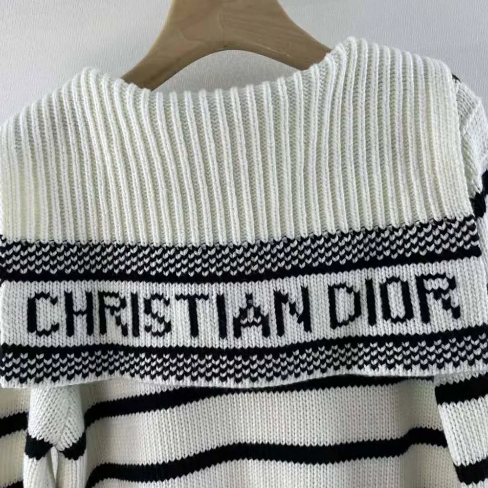Dior Mariniere Sweater Navy Blue and Ecru Cotton Knit and Cashmere for Women Dior Mariniere Sweater Navy Blue and Ecru Cotton Knit and Cashmere for Women