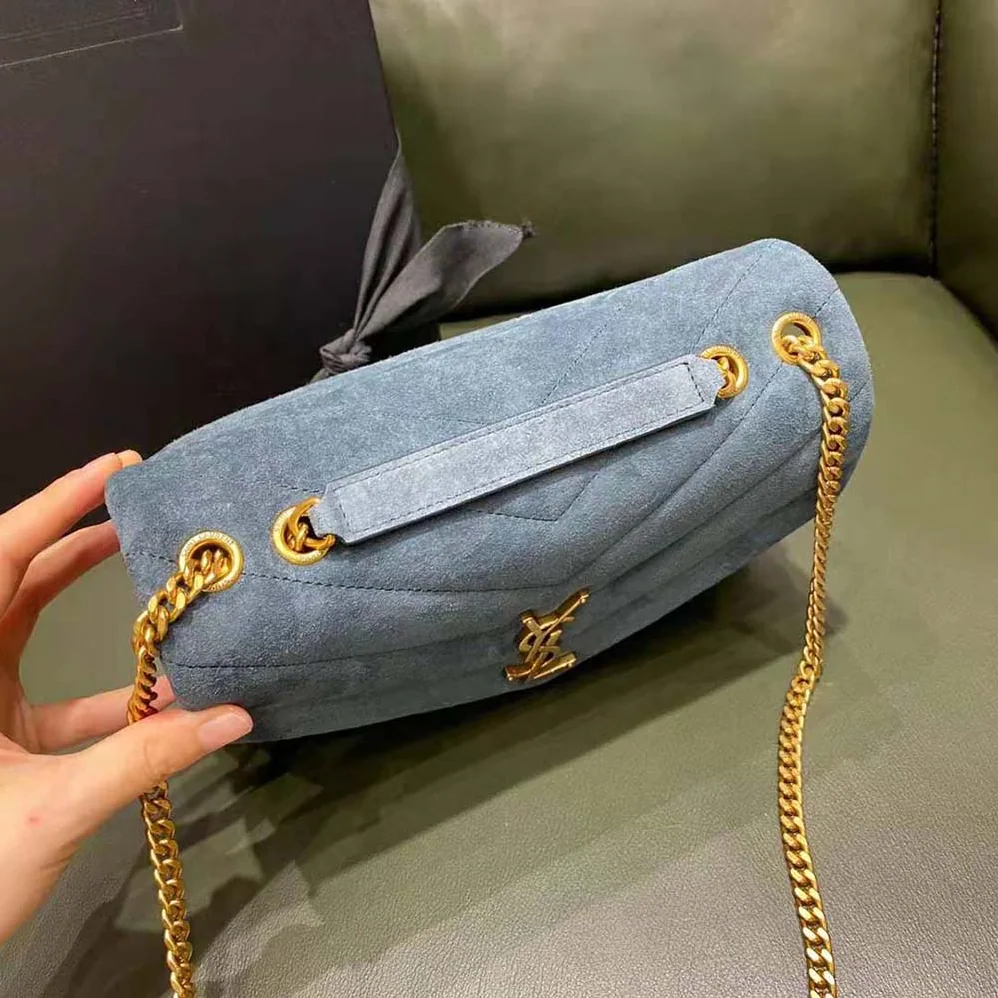 Saint Laurent YSL Loulou Small Chain Bag in “Y”-Quilted Suede for Women in Silver Saint Laurent YSL Loulou Small Chain Bag in “Y”-Quilted Suede for Women in Silver