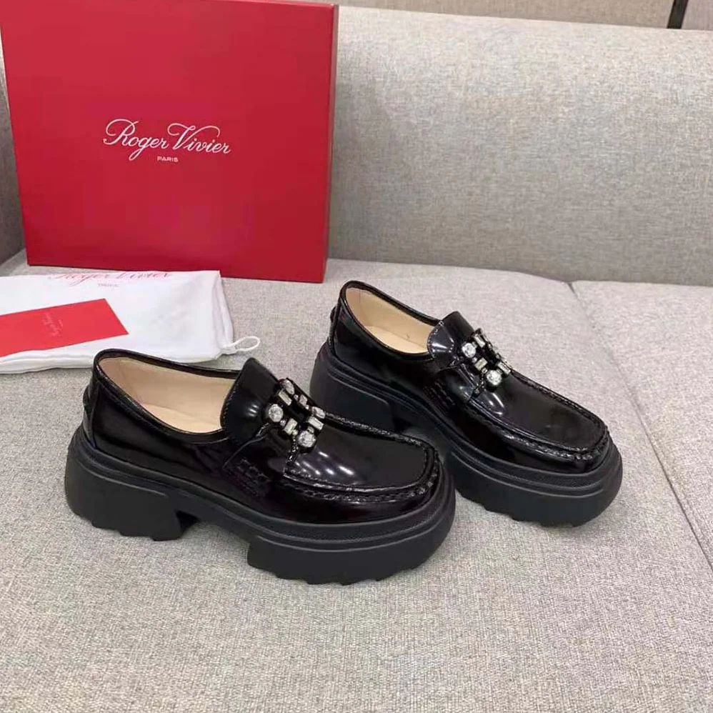 Roger Vivier Wallaviv Strass Buckle Loafers in Patent Leather for Women Roger Vivier Wallaviv Strass Buckle Loafers in Patent Leather for Women