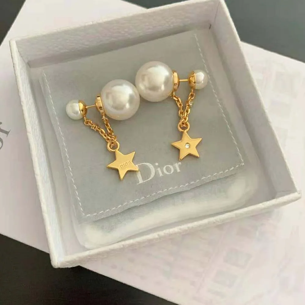 Dior Tribales Earrings Gold-Finish Metal with White Resin Pearls and White Crystals for Women Dior Tribales Earrings Gold-Finish Metal with White Resin Pearls and White Crystals for Women