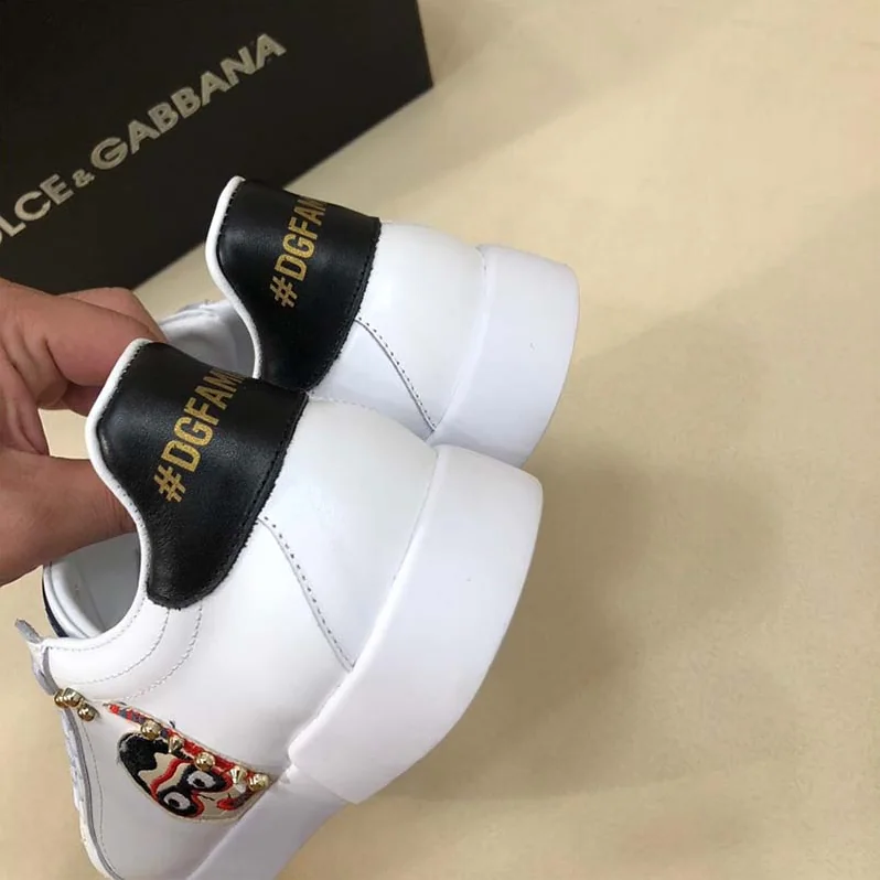 Dolce Gabbana D&G Shoes Calfskin Portofino Sneakers with Patches of the Designers for Unisex in White Dolce Gabbana D&G Shoes Calfskin Portofino Sneakers with Patches of the Designers for Unisex in White