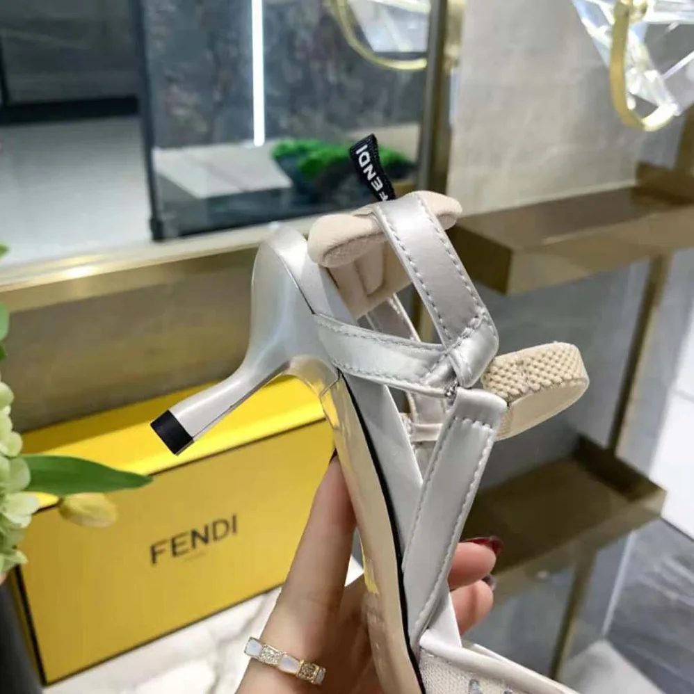 Fendi Colibri Medium Heel Pink Mesh Slingbacks with Rhinestone Embroidery for Women