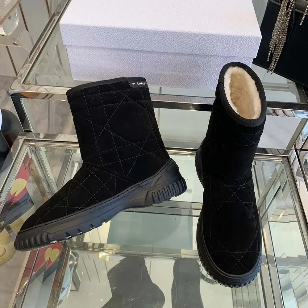 Dior Frost Ankle Boot Black Cannage Suede and Ecru Lambskin Shearling for Women Dior Frost Ankle Boot Black Cannage Suede and Ecru Lambskin Shearling for Women