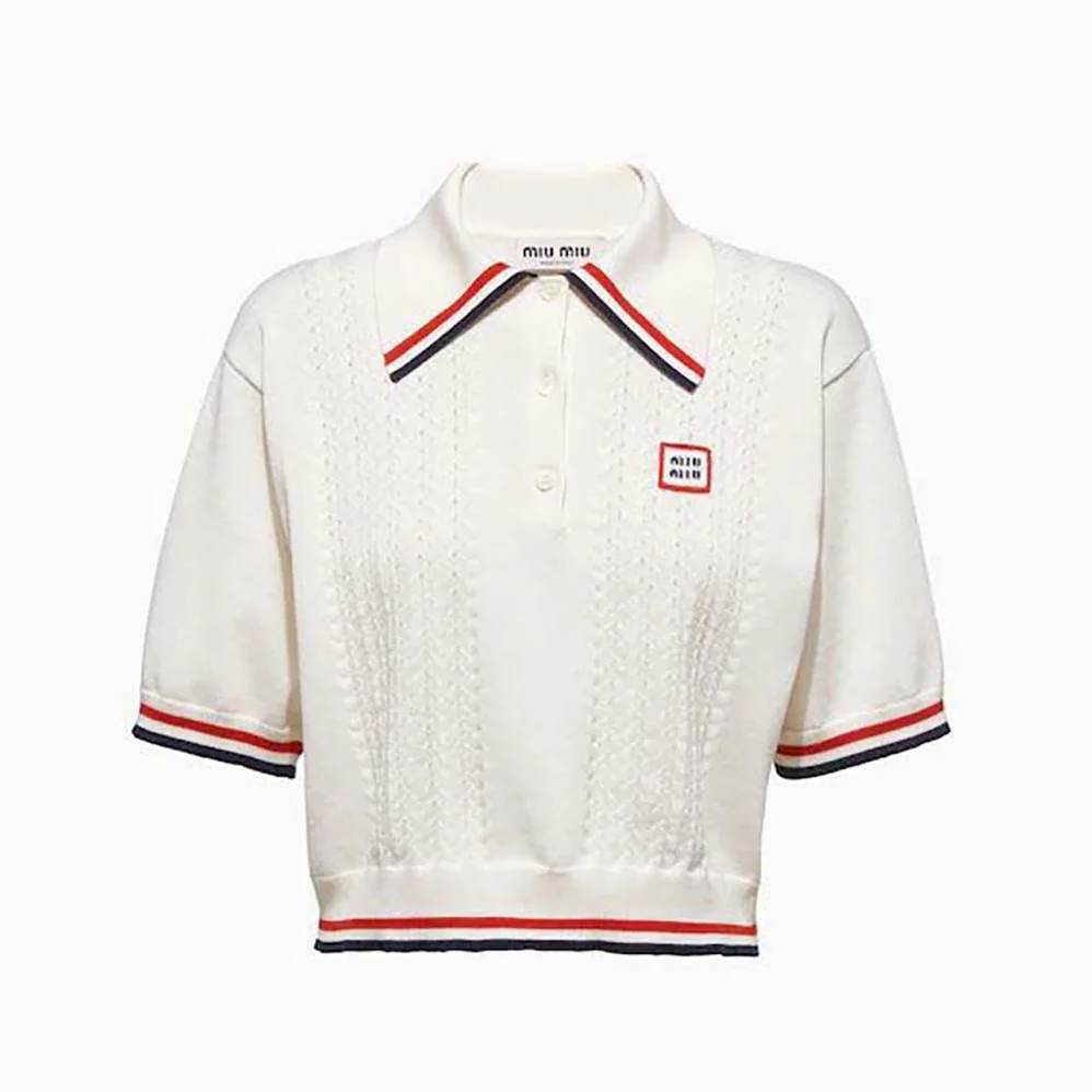 Miu Miu Cropped Silk and Cotton Polo Shirt for Women in White