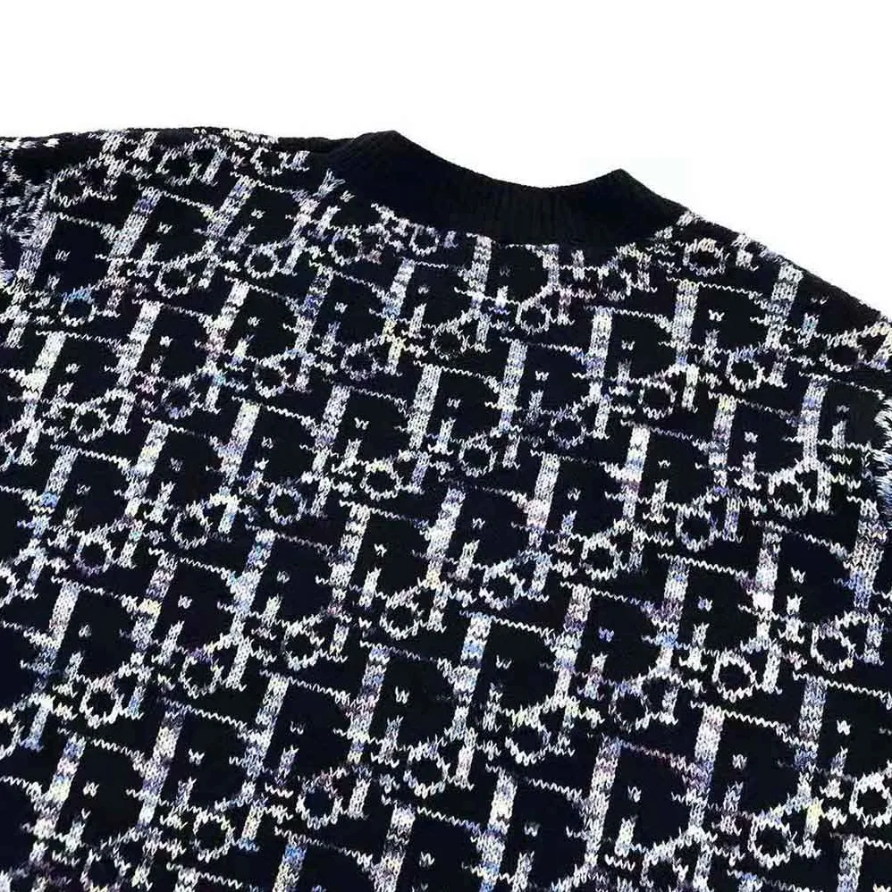 Dior Oblique Sweater Navy Blue Wool Jacquard for Men