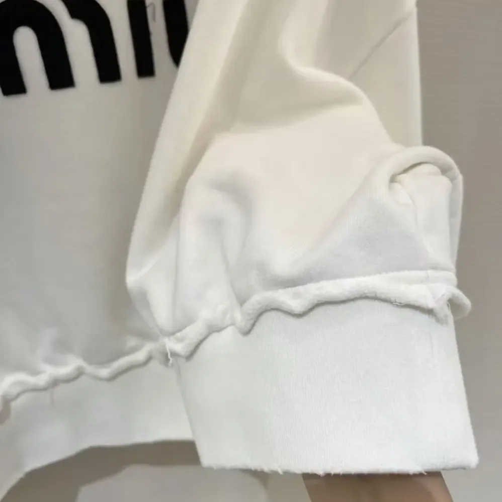 Miu Miu Logo-Embroidered Cotton Sweatshirt for Women in White Miu Miu Logo-Embroidered Cotton Sweatshirt for Women in White