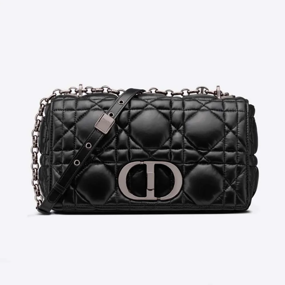 Dior Medium Dior Caro Bag Black Quilted Macrocannage Calfskin for Women
