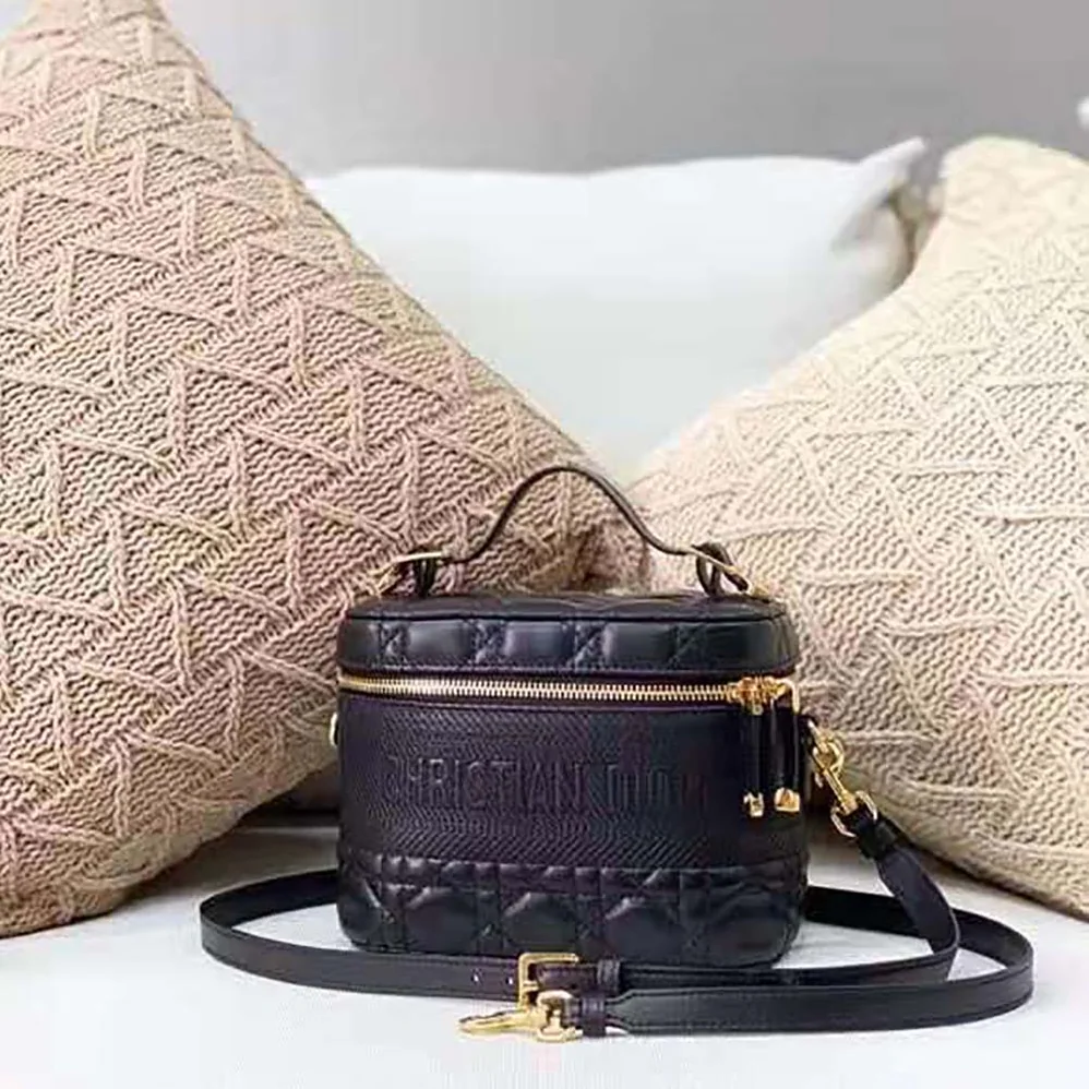Dior Small Diortravel Vanity Case Cannage Lambskin for Women in Black Dior Small Diortravel Vanity Case Cannage Lambskin for Women in Black