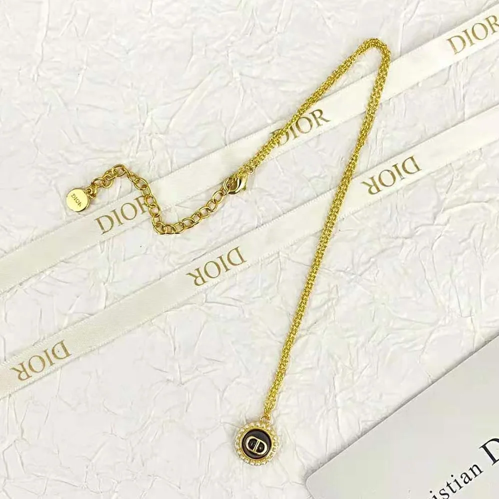 Dior Petit CD Necklace Gold-Finish Metal with White Resin Pearls and Latte Glass for Women Dior Petit CD Necklace Gold-Finish Metal with White Resin Pearls and Latte Glass for Women