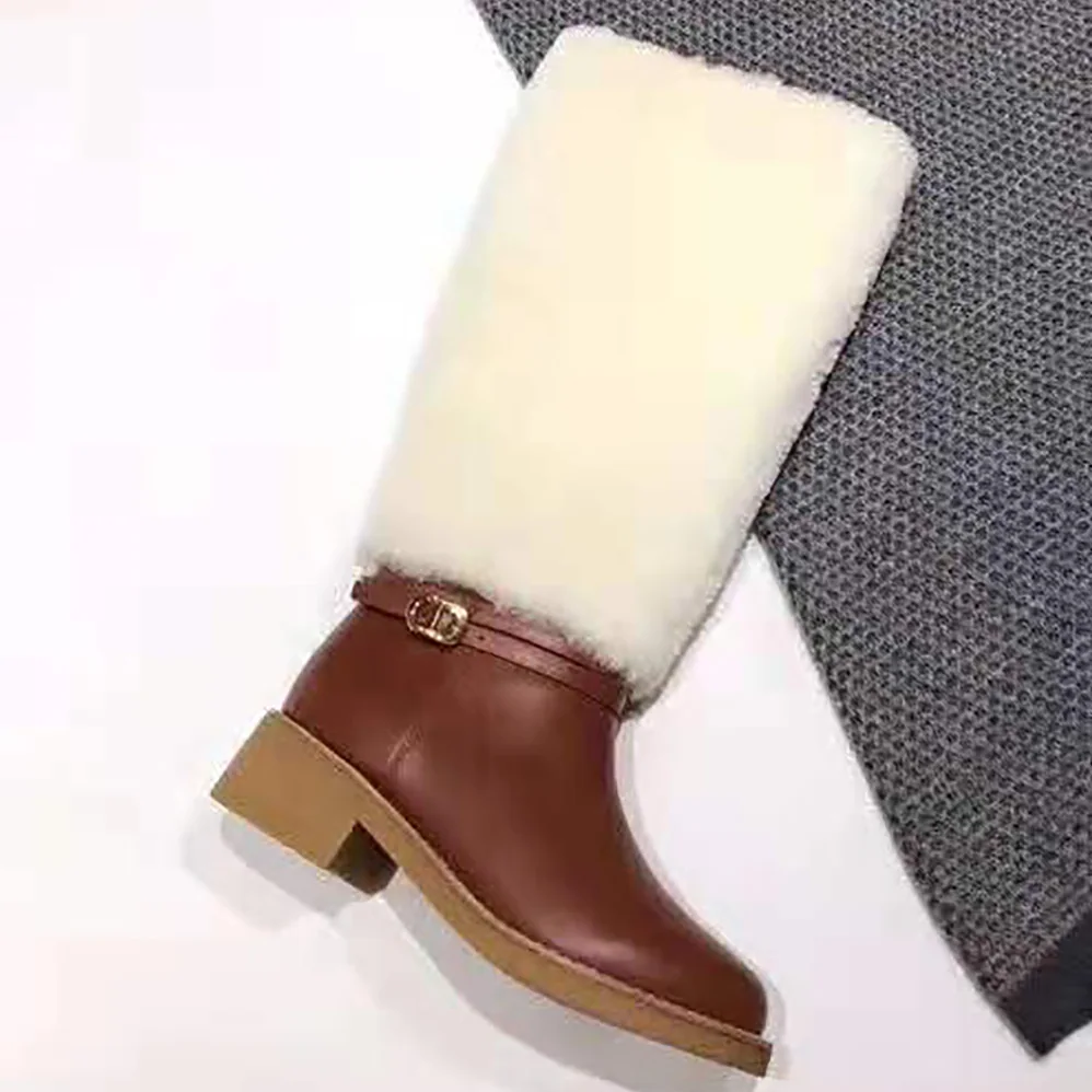Dior D-Furious Boot Dark Tan Calfskin and Shearling for Women Dior D-Furious Boot Dark Tan Calfskin and Shearling for Women