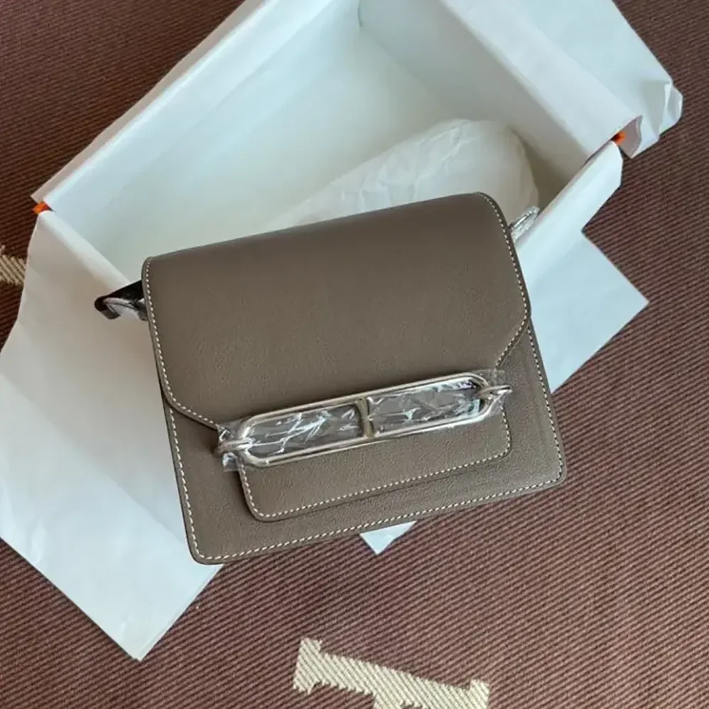 Hermes Roulis Mini Bag in Evercolor Calfskin for Women in Gray/Silver Hermes Roulis Mini Bag in Evercolor Calfskin for Women in Gray/Silver