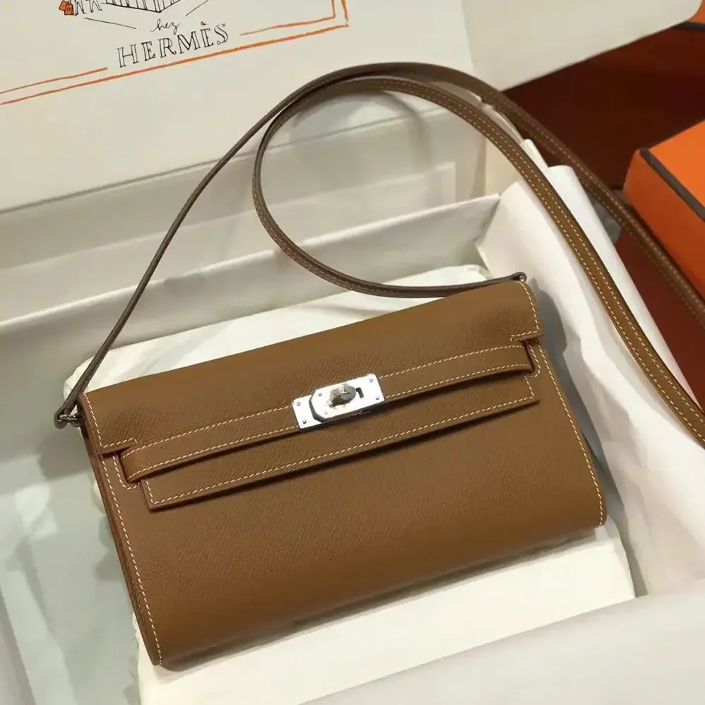 Hermes Kelly To Go in Epsom Leather for Women in Brown/Silver