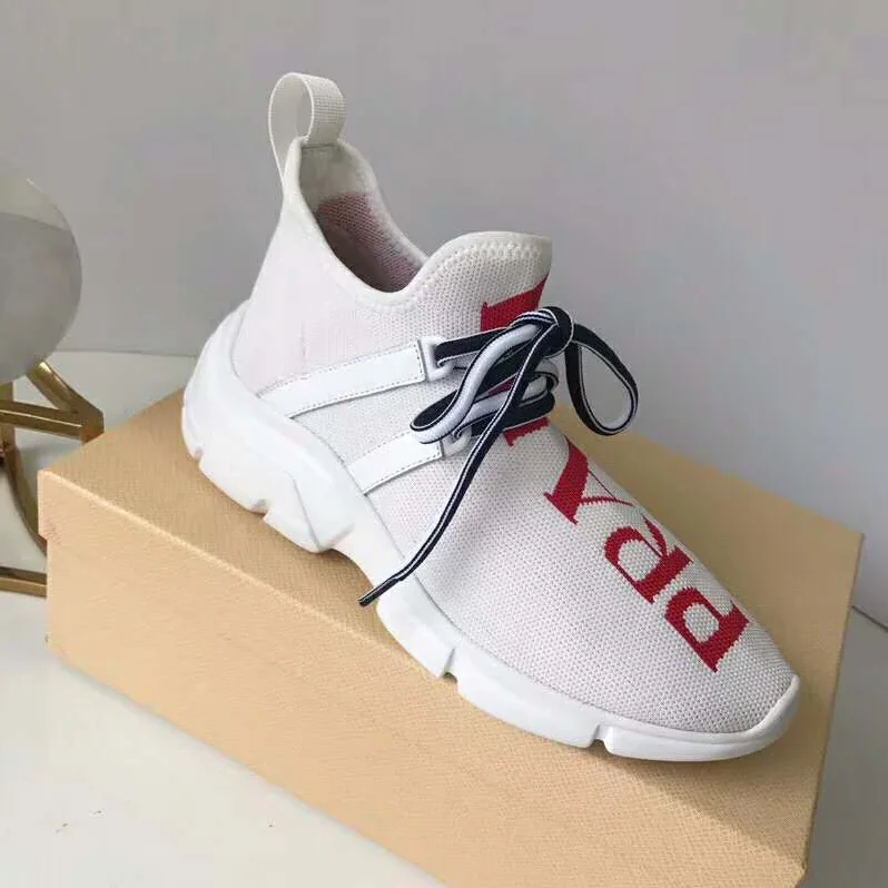Prada Shoes Knit Sneakers 15mm Heel for Women in White