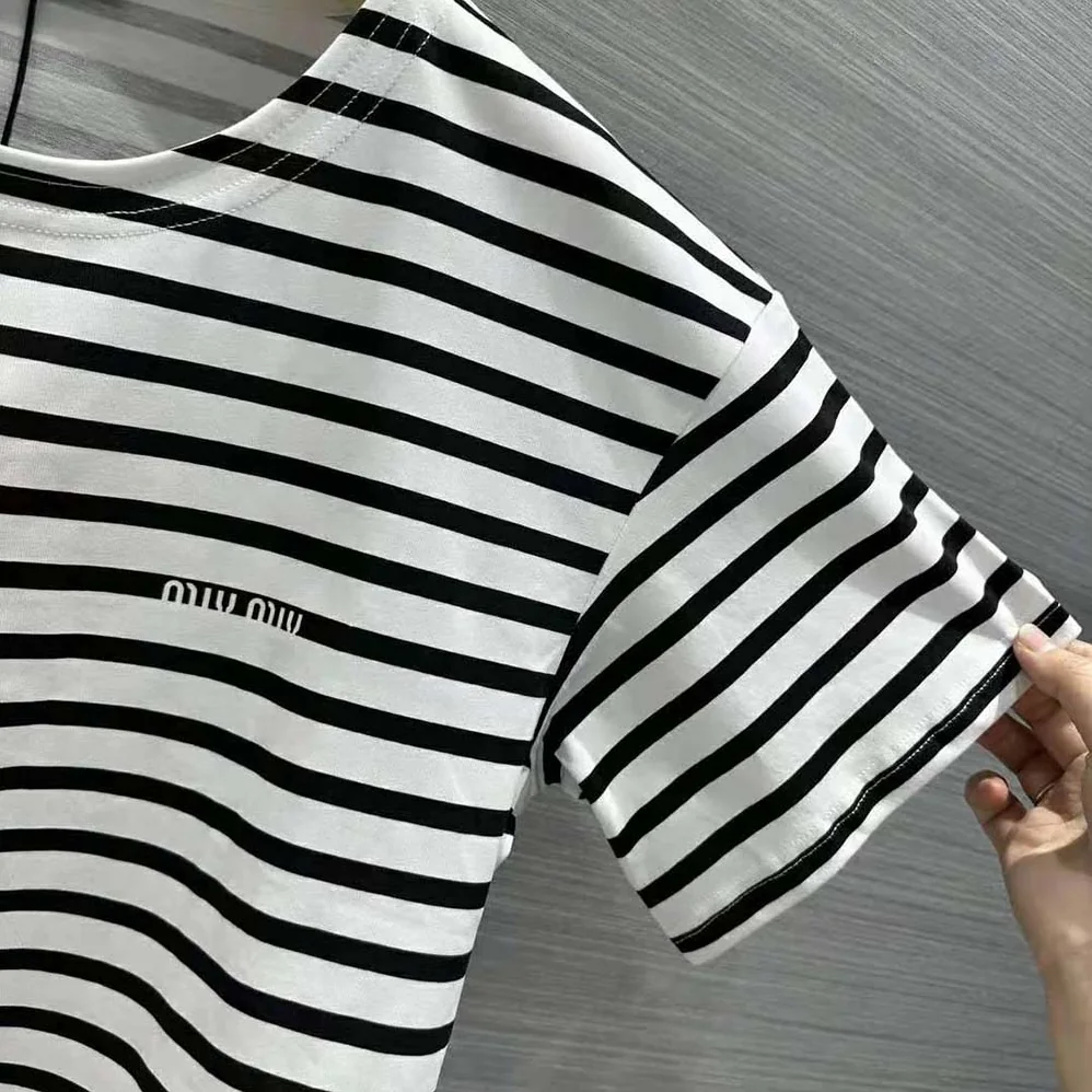Miu Miu Cotton T-shirt with Printed Logo for Women in Black Miu Miu Cotton T-shirt with Printed Logo for Women in Black