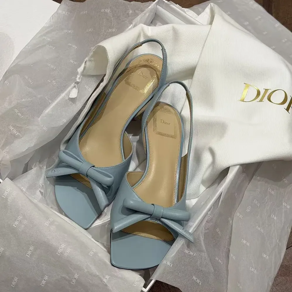Dior Bow Heeled Slingback Sandal Bleu Ciel Lambskin for Women Dior Bow Heeled Slingback Sandal Bleu Ciel Lambskin for Women