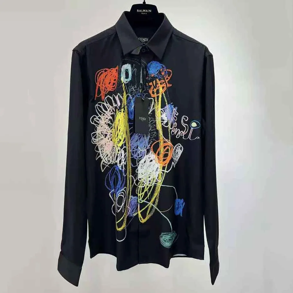Fendi Black Cotton Shirt with Mid Ltalian Collar and Short Sleeves for Men Fendi Black Cotton Shirt with Mid Ltalian Collar and Short Sleeves for Men