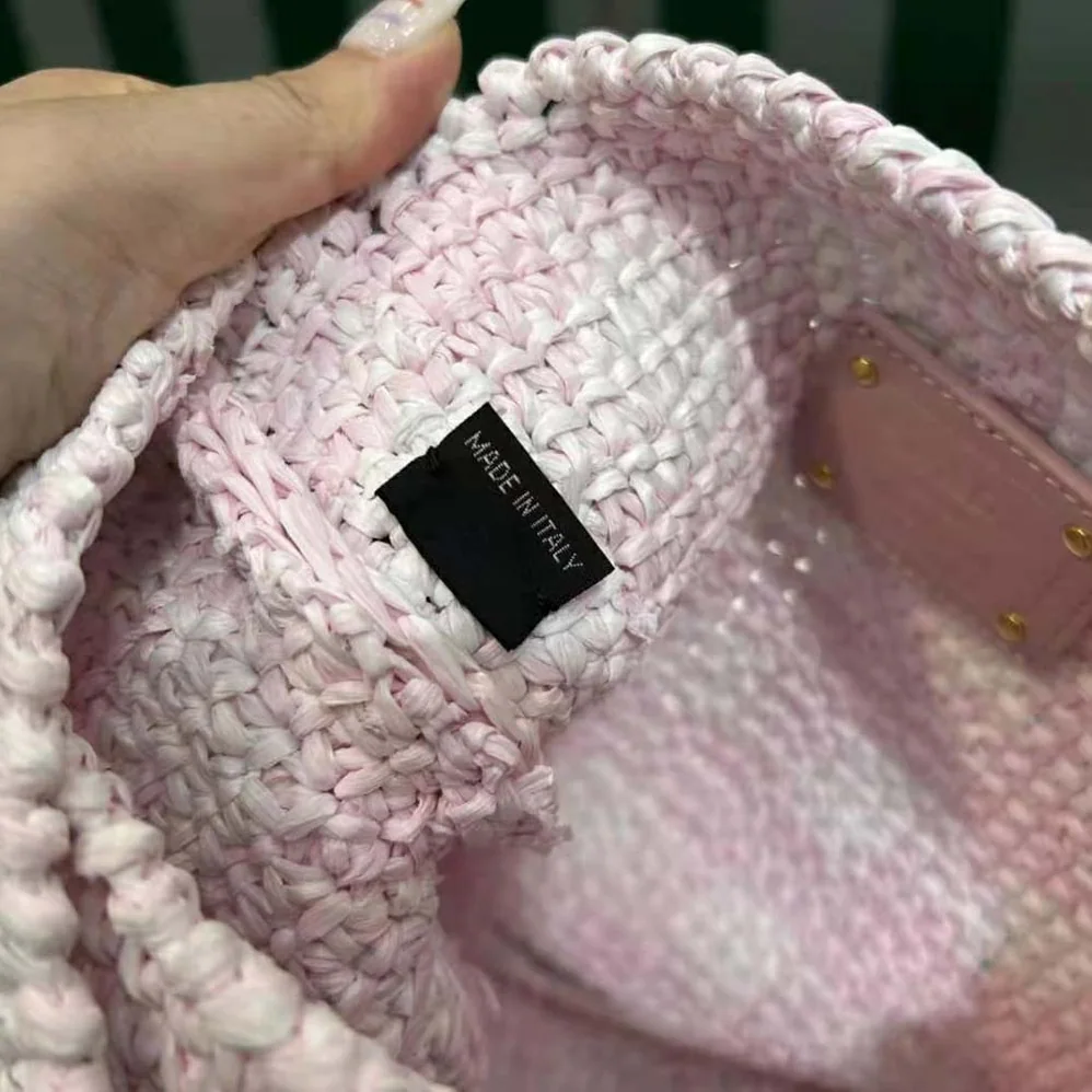Prada Crochet Bag with Embroidered Lettering Logo for Women in Pink