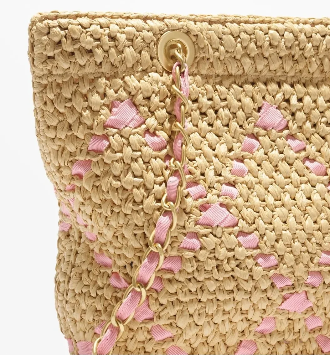 Chanel Small Shoulder Bag in Beige Raffia Gold Hardware