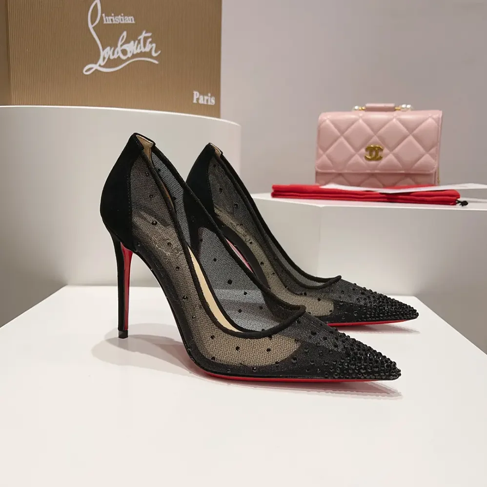 Christian Louboutin Follies Strass 100 mm Pumps Suede Calf for Women in Black Christian Louboutin Follies Strass 100 mm Pumps Suede Calf for Women in Black