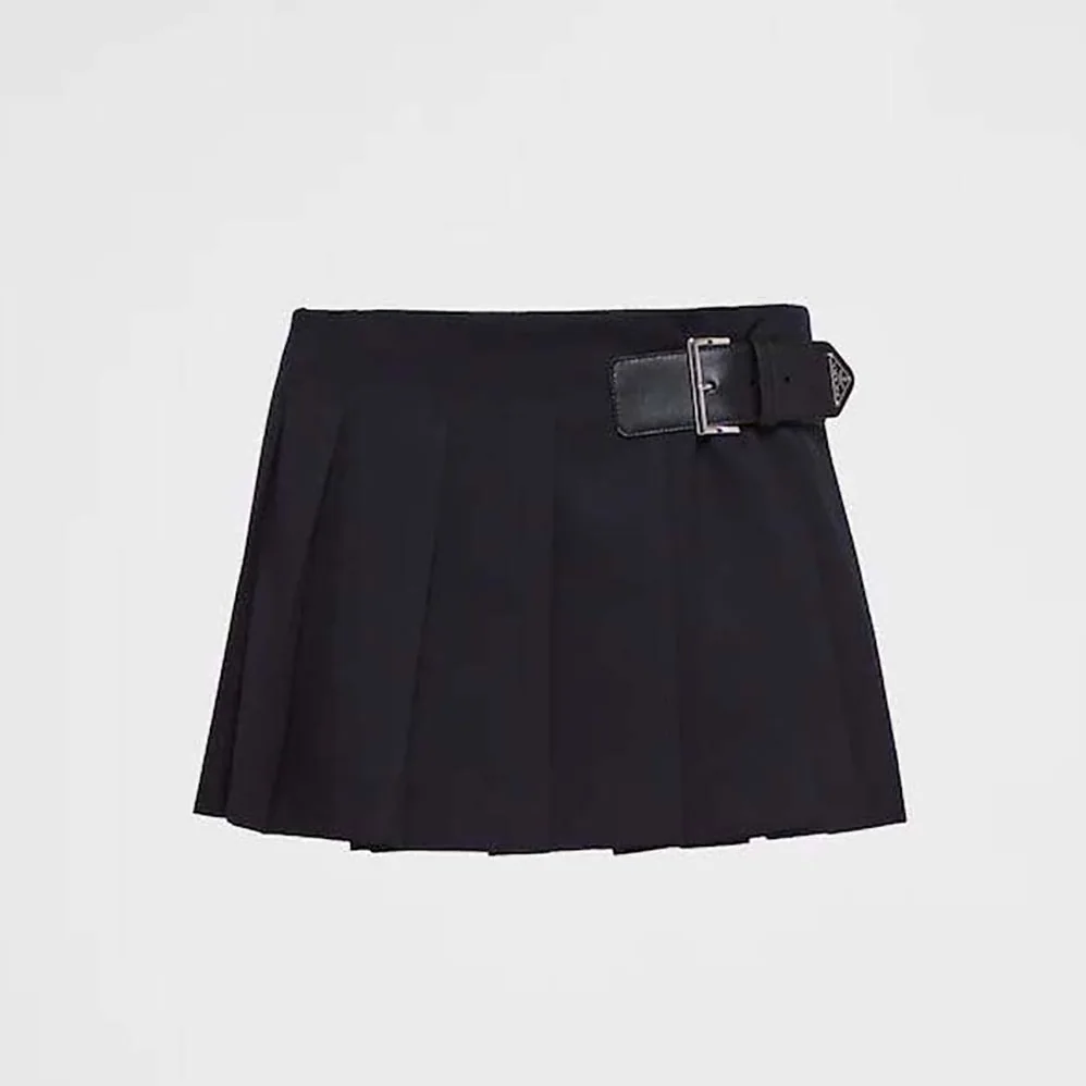 Prada Gabardine Miniskirt with Enameled Metal Triangle Logo for Women