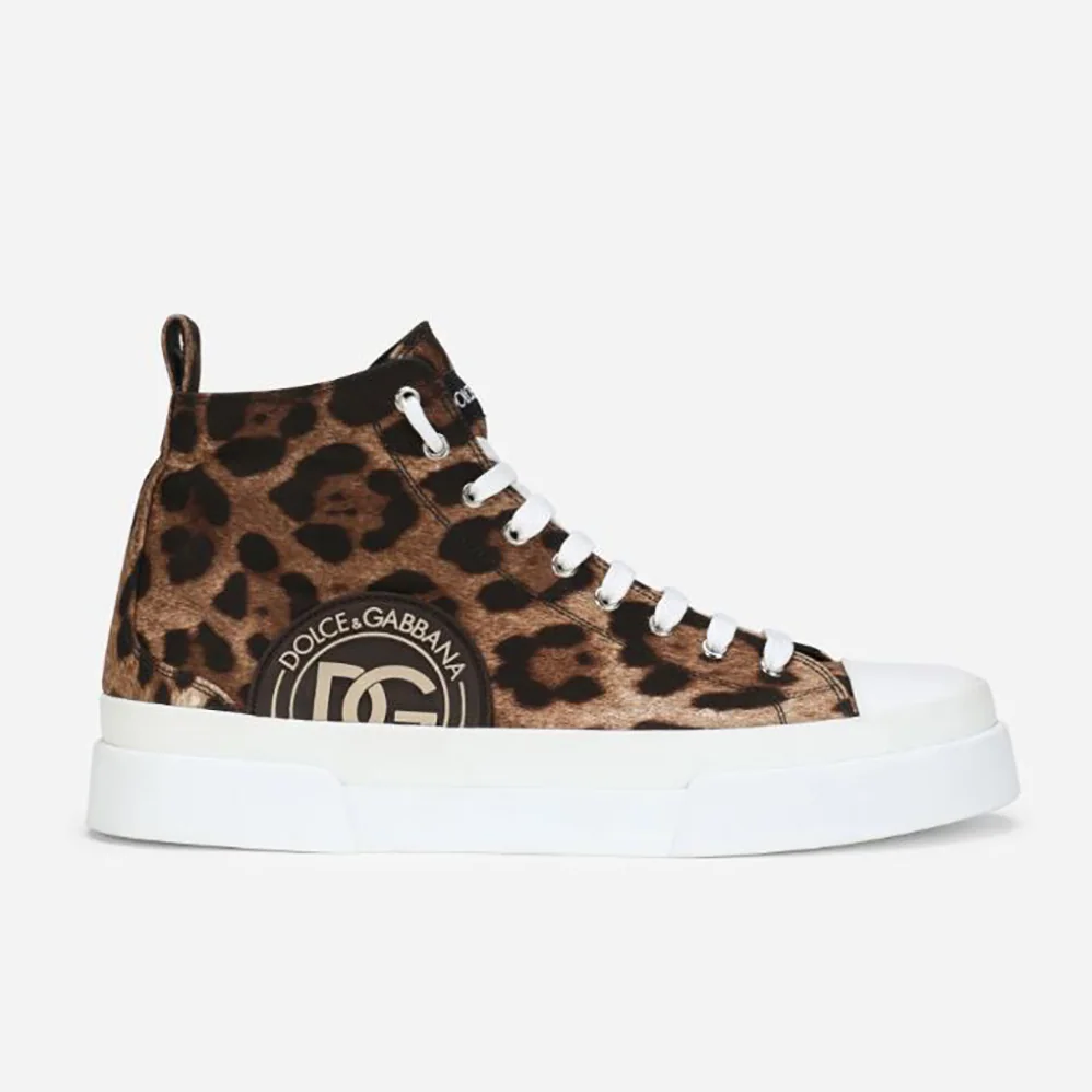 Dolce Gabbana D&G Cotton drill Portofino Light Mid-Top Sneakers with Leopard Print for Women Dolce Gabbana D&G Cotton drill Portofino Light Mid-Top Sneakers with Leopard Print for Women