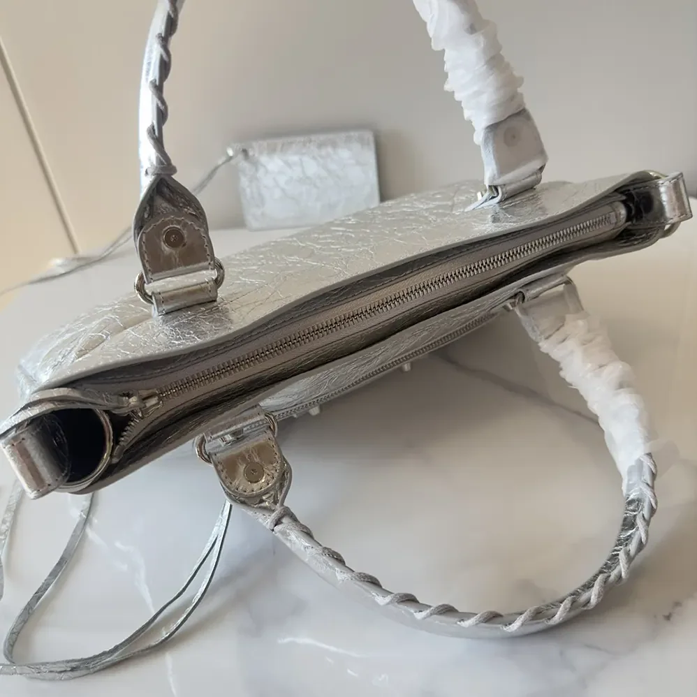 Balenciaga Le City First Bag In Silver Metallized Arena Lambskin for Women Balenciaga Le City First Bag In Silver Metallized Arena Lambskin for Women