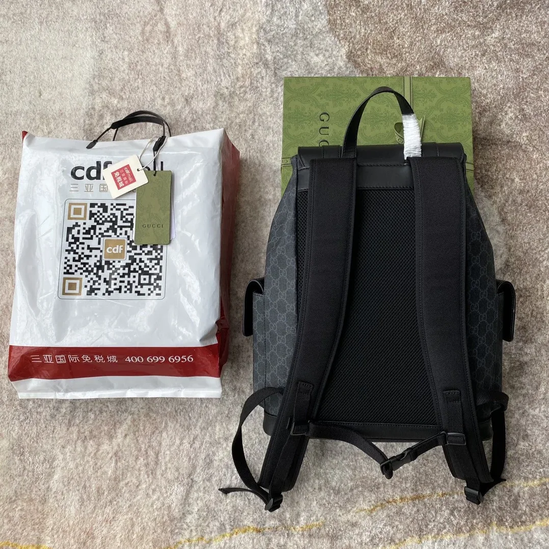 Gucci Black Backpack Black/Grey Soft GG Supreme Blue And Red Web / Gucci Black Backpack Black/Grey Soft GG Supreme Blue And Red Web /