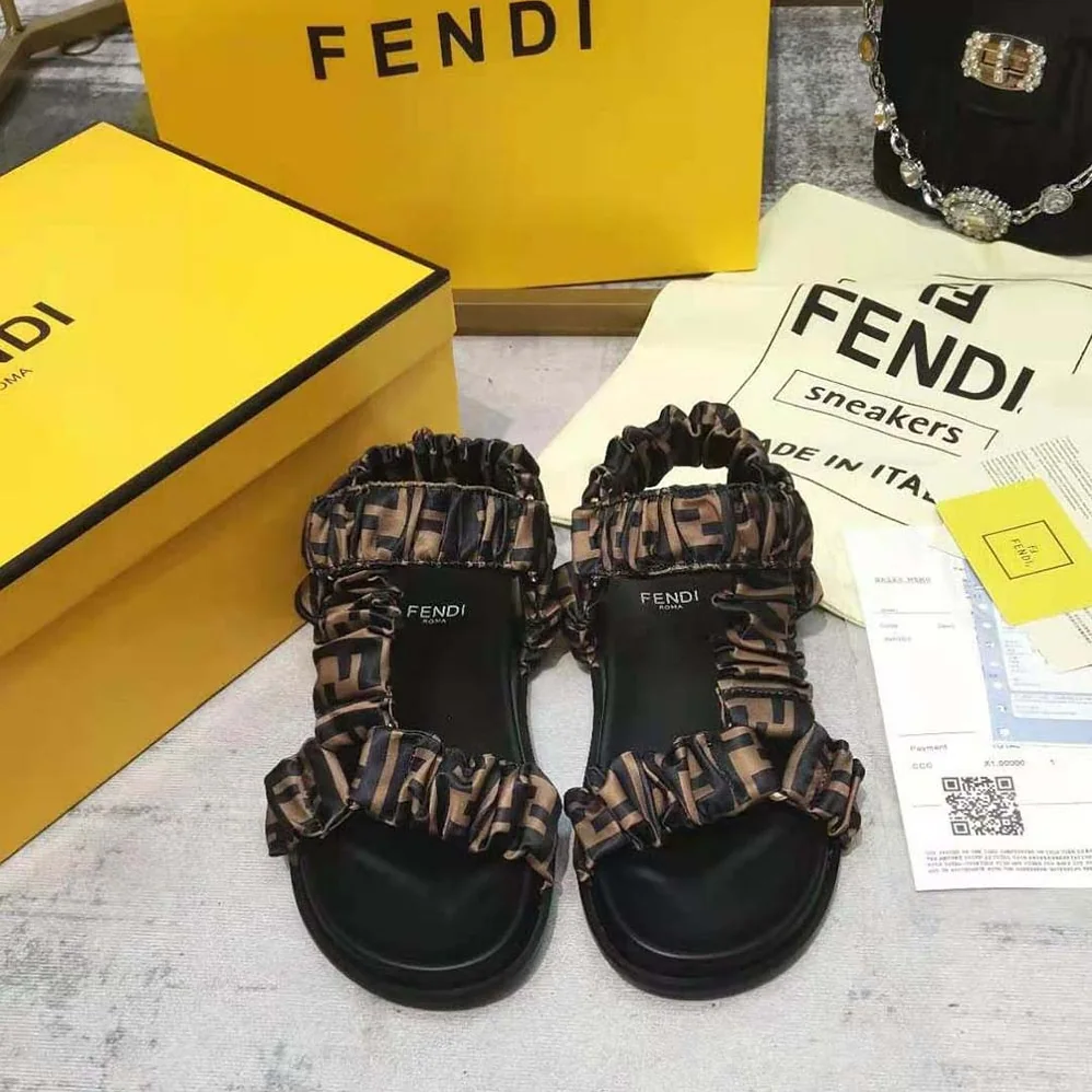 Fendi Fendi Feel Brown Satin Sandals for Women