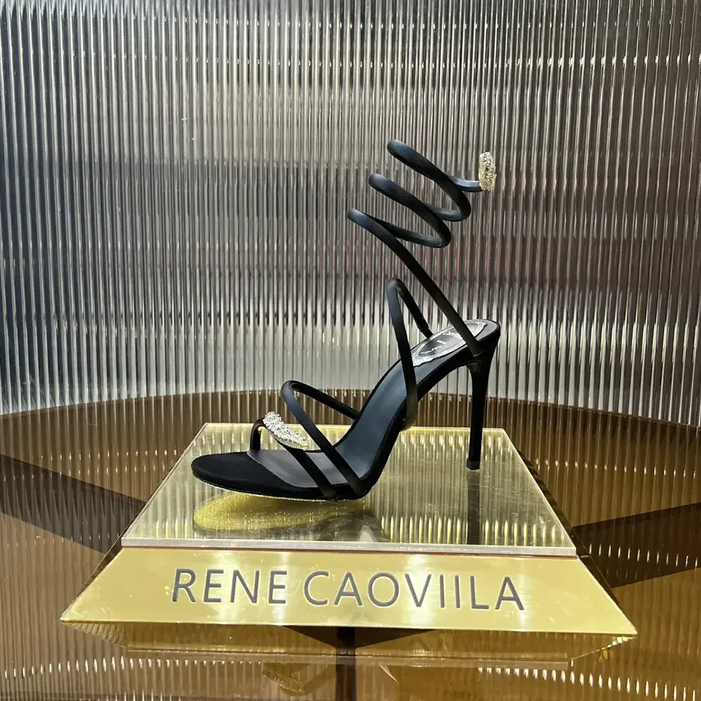 Rene Caovilla Serpente Midnight Black Sandal with Crystals 105 for Women