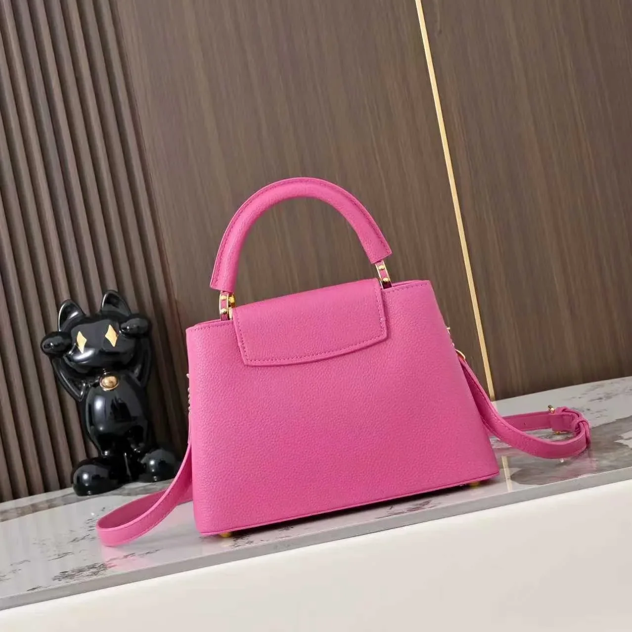Louis Vuitton Capucines BB Top Handle Bag in Raspberry Silver/ Gold Hardware