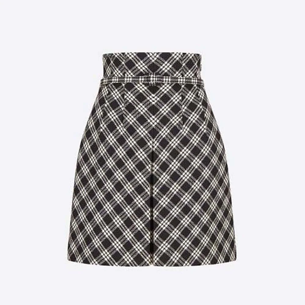 Dior Belted Short Skirt Black and White Check'N'Dior Virgin Wool for Women