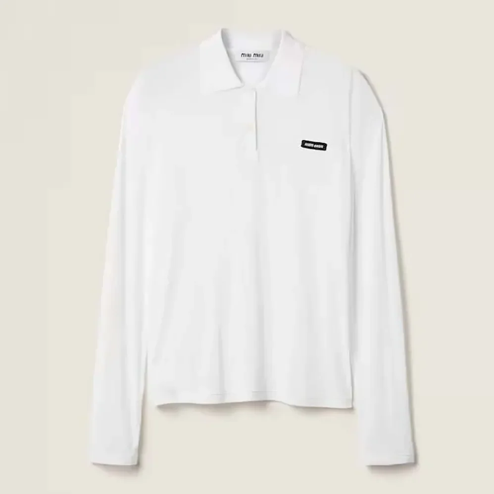 Miu Miu Ribbed Jersey Polo Shirt for Women
