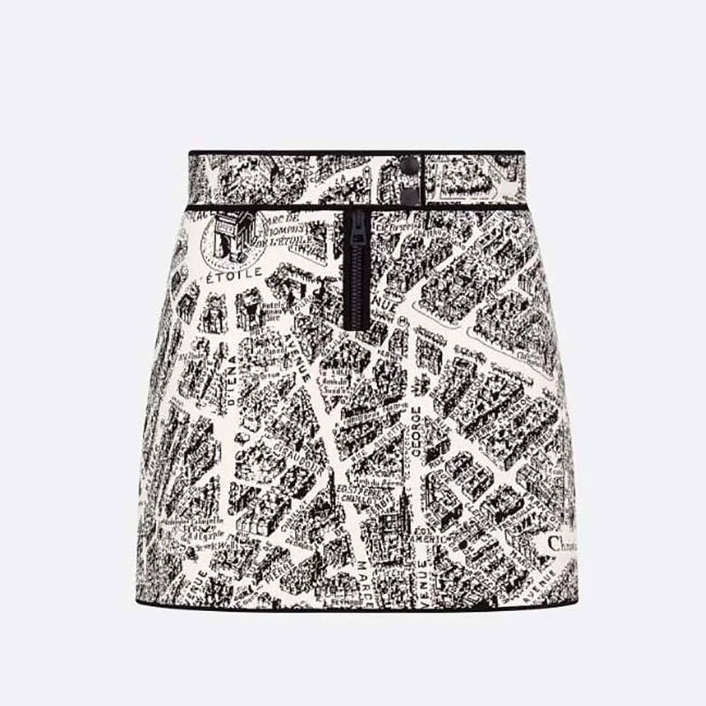 Dior Miniskirt White and Black Technical Mesh with Plan de Paris Motif for Women