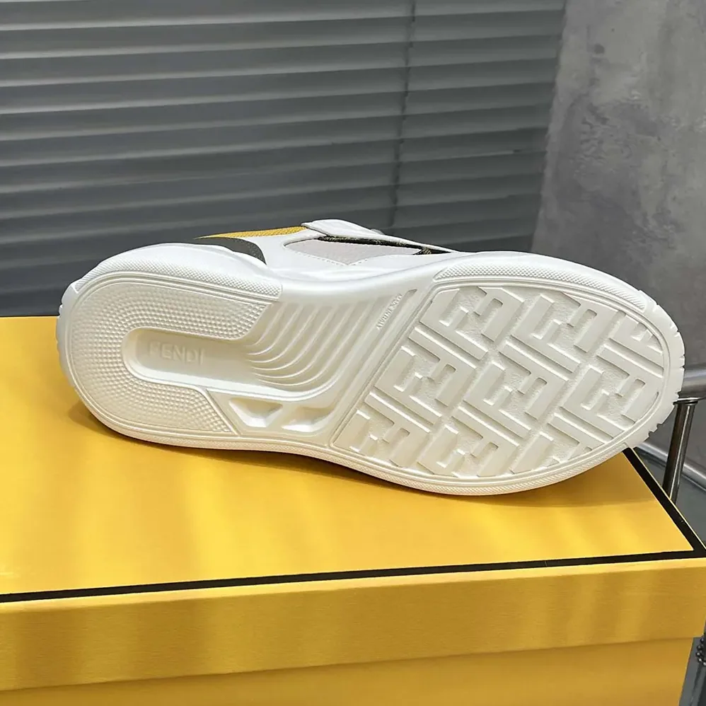 Fendi Fendi Force Sneakers White Brown and Yellow Leather Low for Unisex in tops