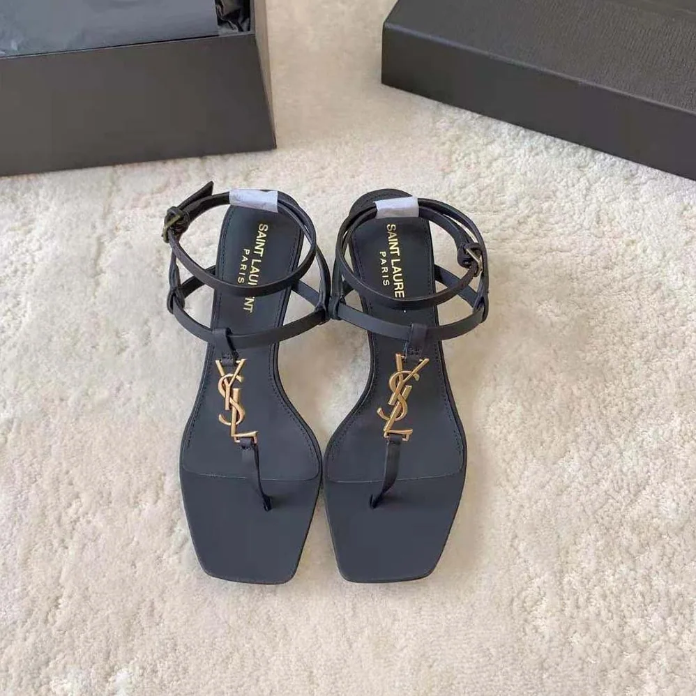 Saint Laurent YSL Cassandra Sandals in Smooth Leather for Women in Black
