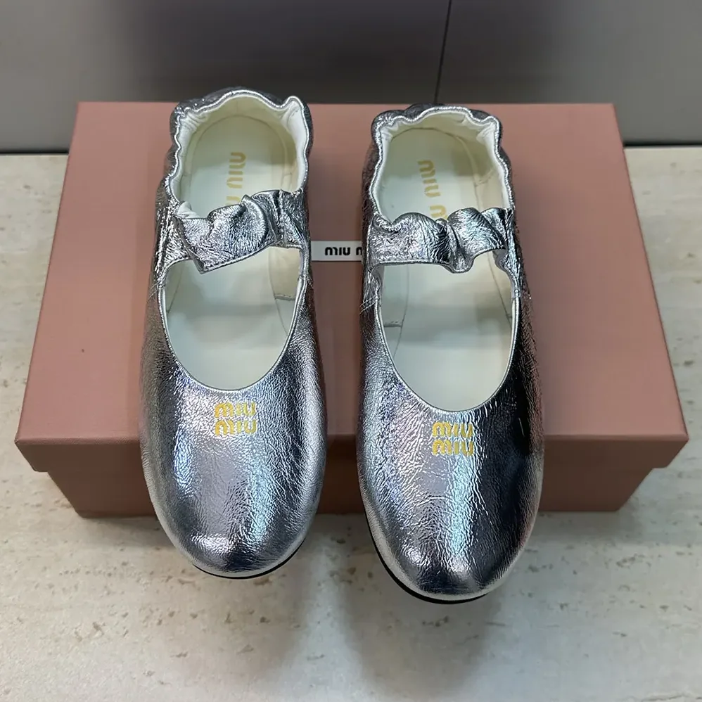 Miu Miu Ruches Mordoré Nappa Leather Ballerinas for Women