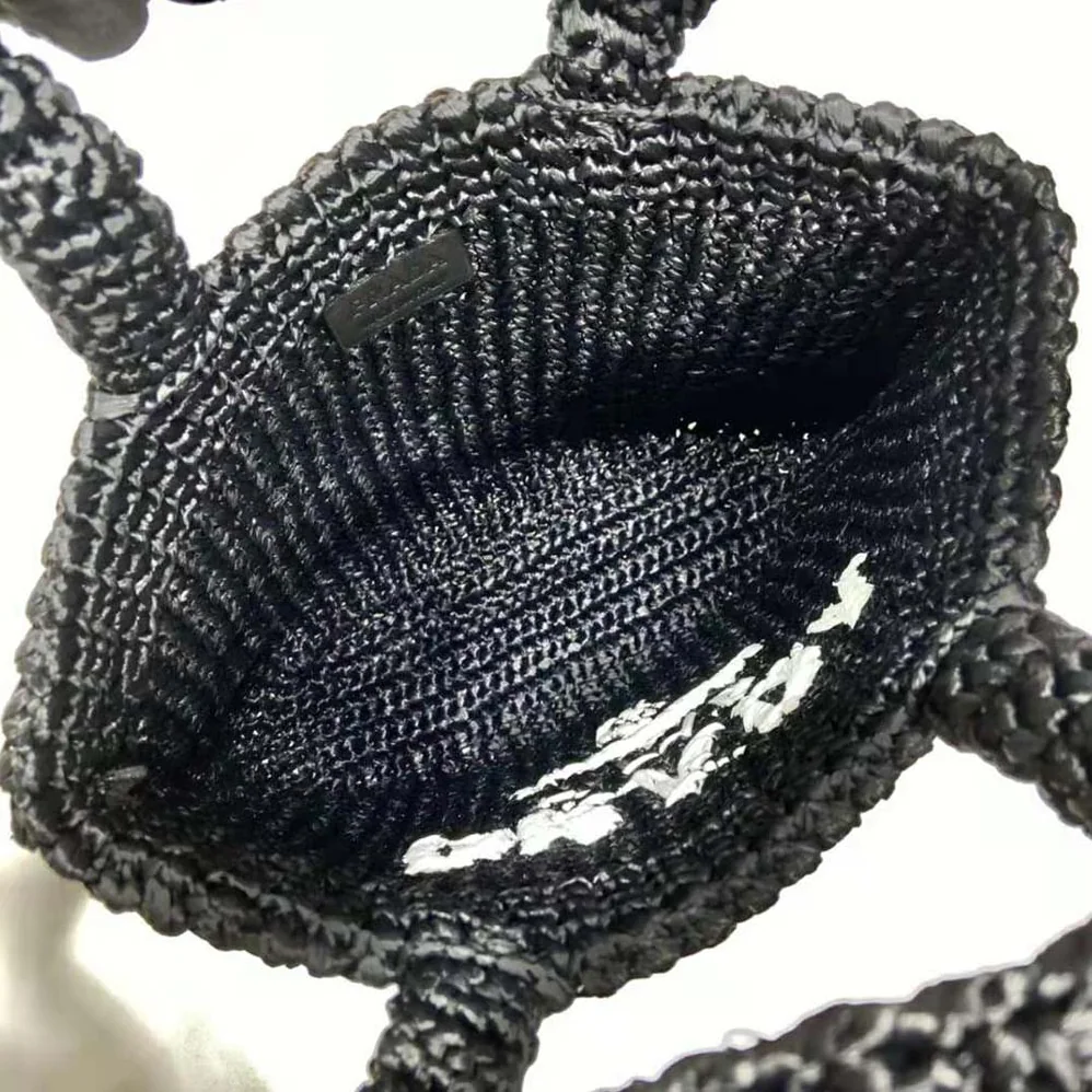 Prada Small Raffia Tote Bag for Women in Black Prada Small Raffia Tote Bag for Women in Black