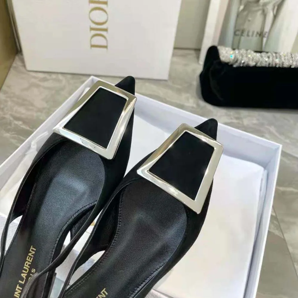 Saint Laurent YSL Maxine Slingback Flats in Crepe De Chine for Women