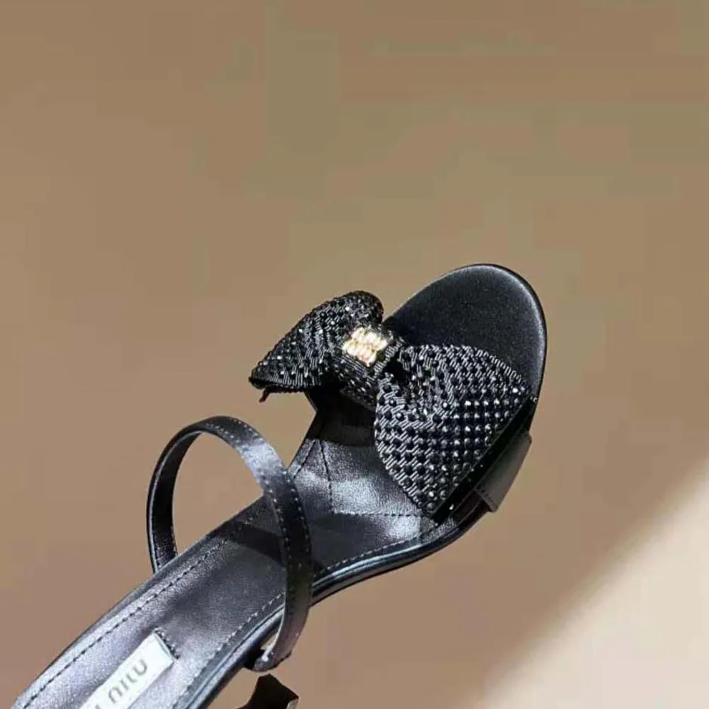 Miu Miu Satin Bow Sandals in 85 mm Heel Height for Women in Black