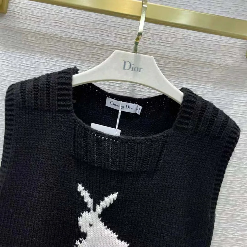 Dior Dioramour Sleeveless Sweater Black White and Red Wool and Cashmere for Women