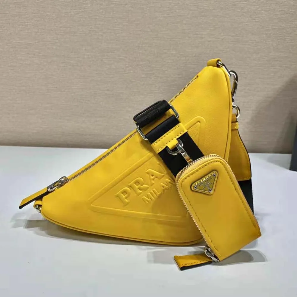 Prada Leather Triangle Shoulder Bag for Women in Yellow Prada Leather Triangle Shoulder Bag for Women in Yellow
