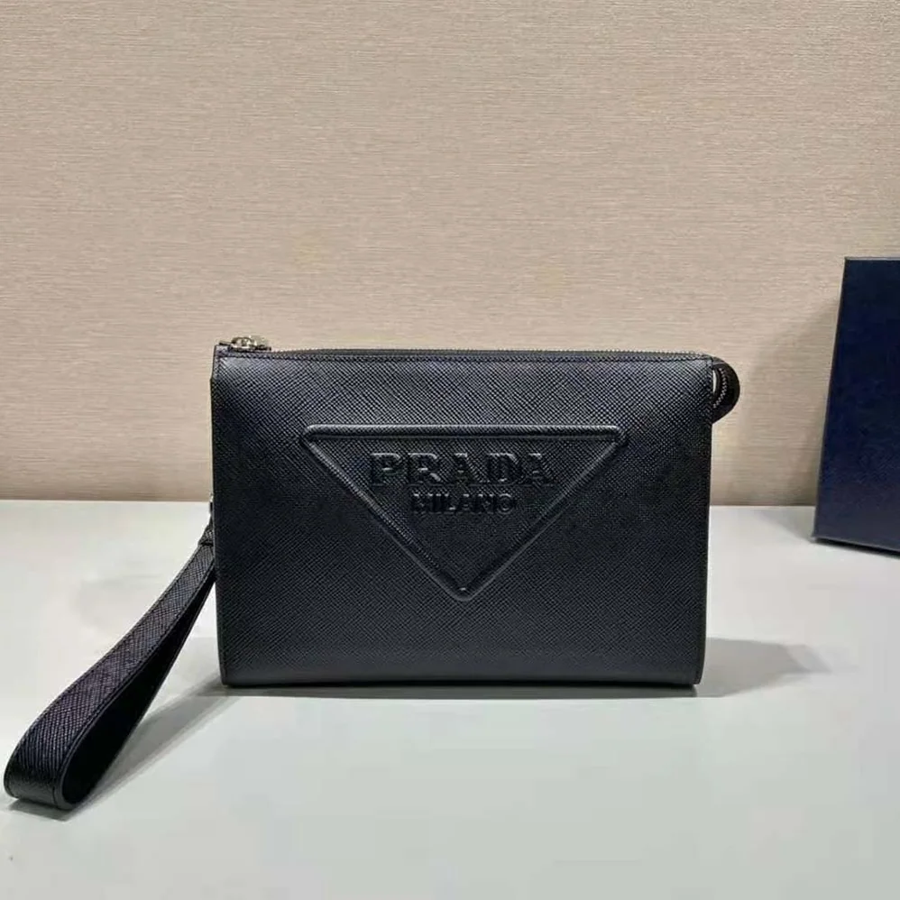 Prada Saffiano Leather Pouch for Men in Black Prada Saffiano Leather Pouch for Men in Black