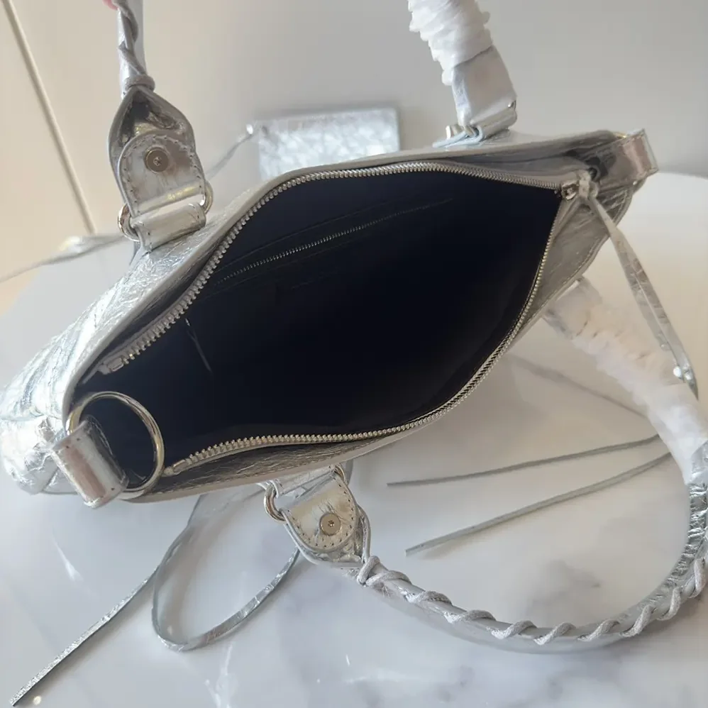 Balenciaga Le City First Bag In Silver Metallized Arena Lambskin for Women Balenciaga Le City First Bag In Silver Metallized Arena Lambskin for Women
